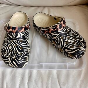 Crocs Classic Animal Remix Clog Print W11 M9 Zebra Print with Leopard Strap
